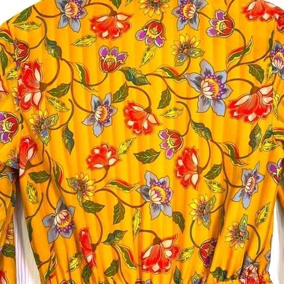 Nanette Lepore - Multi Colorful Floral Gold Boho Long Sleeve Midi Dress Size 6 - Picture 15 of 15
